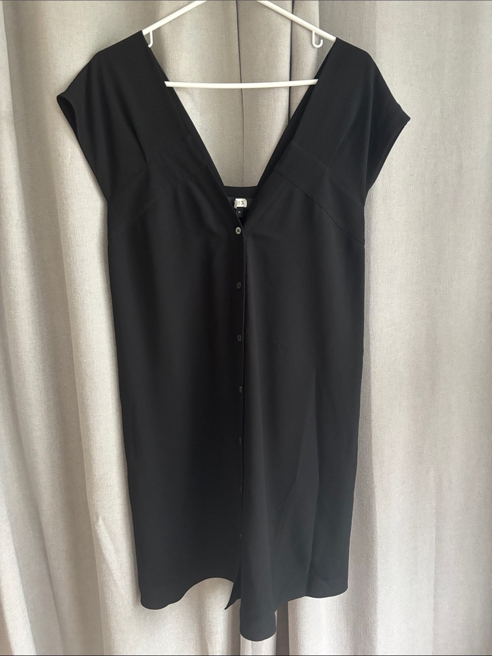 Theory Black V-Neck, Off-Shoulder, Button-Front Dress